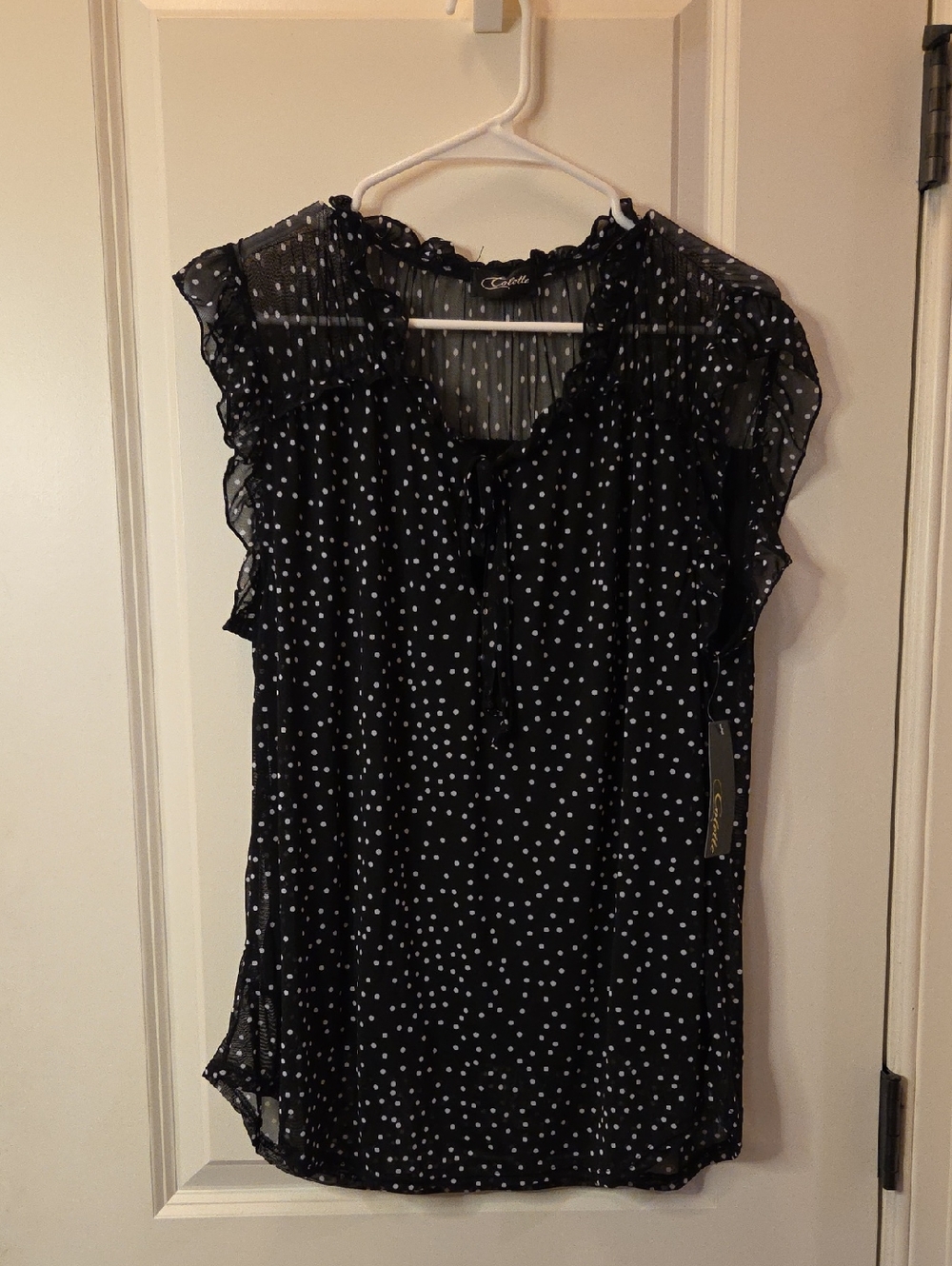 Colette Black and White Polka Dot Ruffle Sleeve Blouse Size L